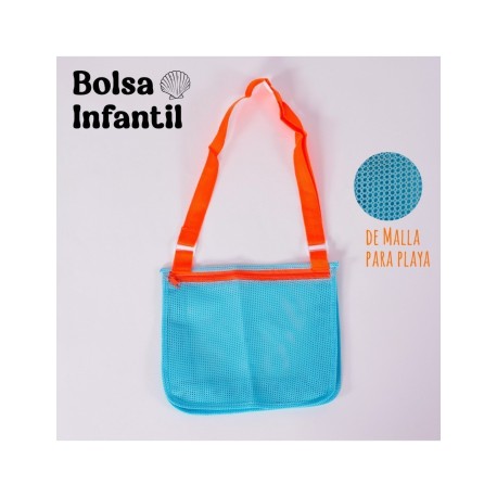 BOLSA INFANTIL DE MALLA AZUL CON NARANJA SHIRLEY