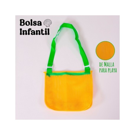 BOLSA INFANTIL DE MALLA AMARILLO CON VERDE SHIRLEY